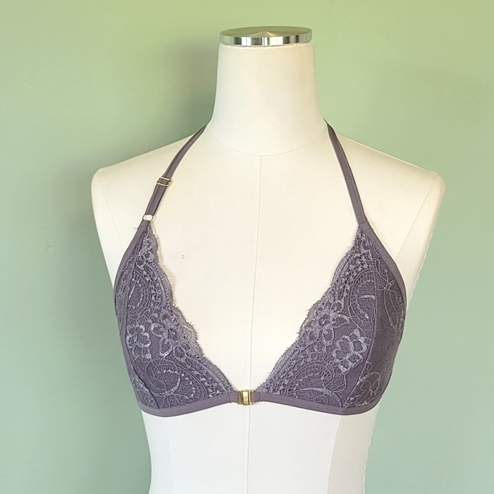 French Affair Purple Lace Halter Neck Bralette
